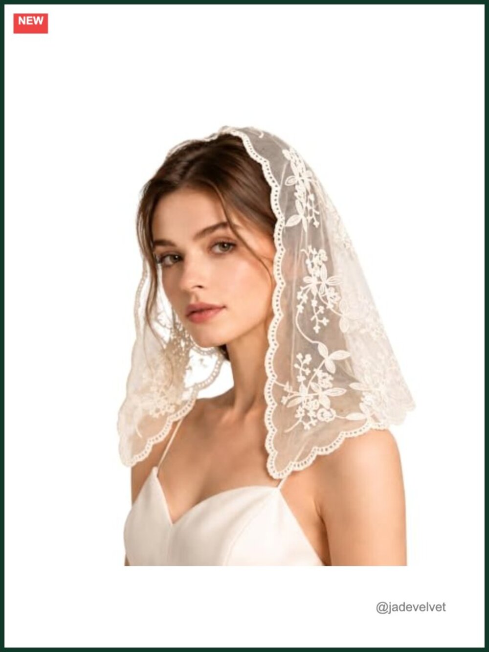 Lace Head Scarf Floral Embroidered Triangular Church Veil Scalloped Mantilla